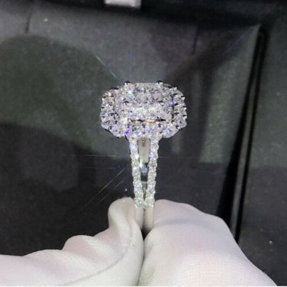 * NEW 925 Silver Diamond Halo Engagement Ring - Picture 4 of 7